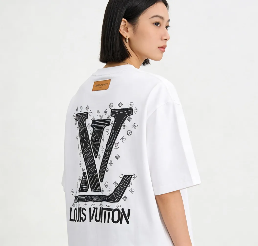 Louis Vuitton/Louis Vuitton 26ss letter patch old flower embroidered short sleeves